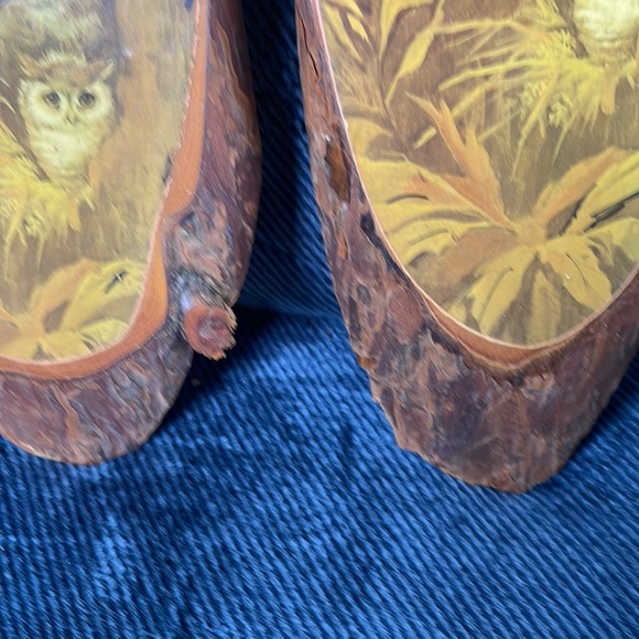 Set of vintage wood slices with 3 owls in tree varnished pictures - Picture 6 of 8